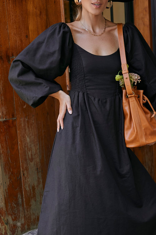 Alila Smocked Linen Midi Dress-1