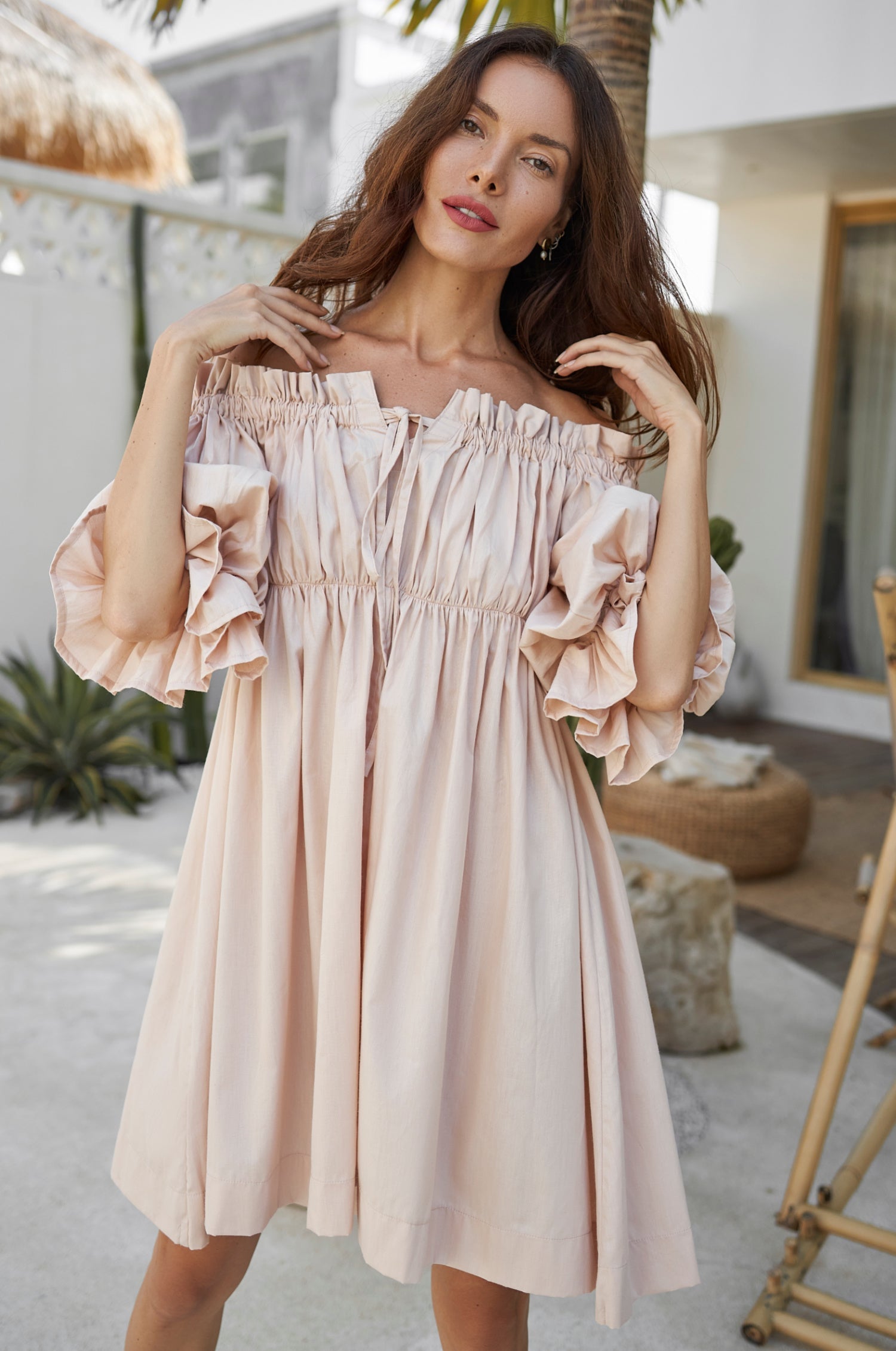 Vacay Off Shoulder Cotton Mini Dress (Sale)-5